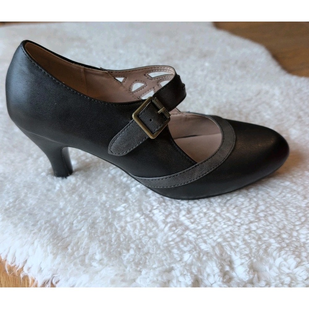 Mary Jane Rockabilly Design 2.9" Mid Heels Black Gray Shoes Size 9 W/ Box